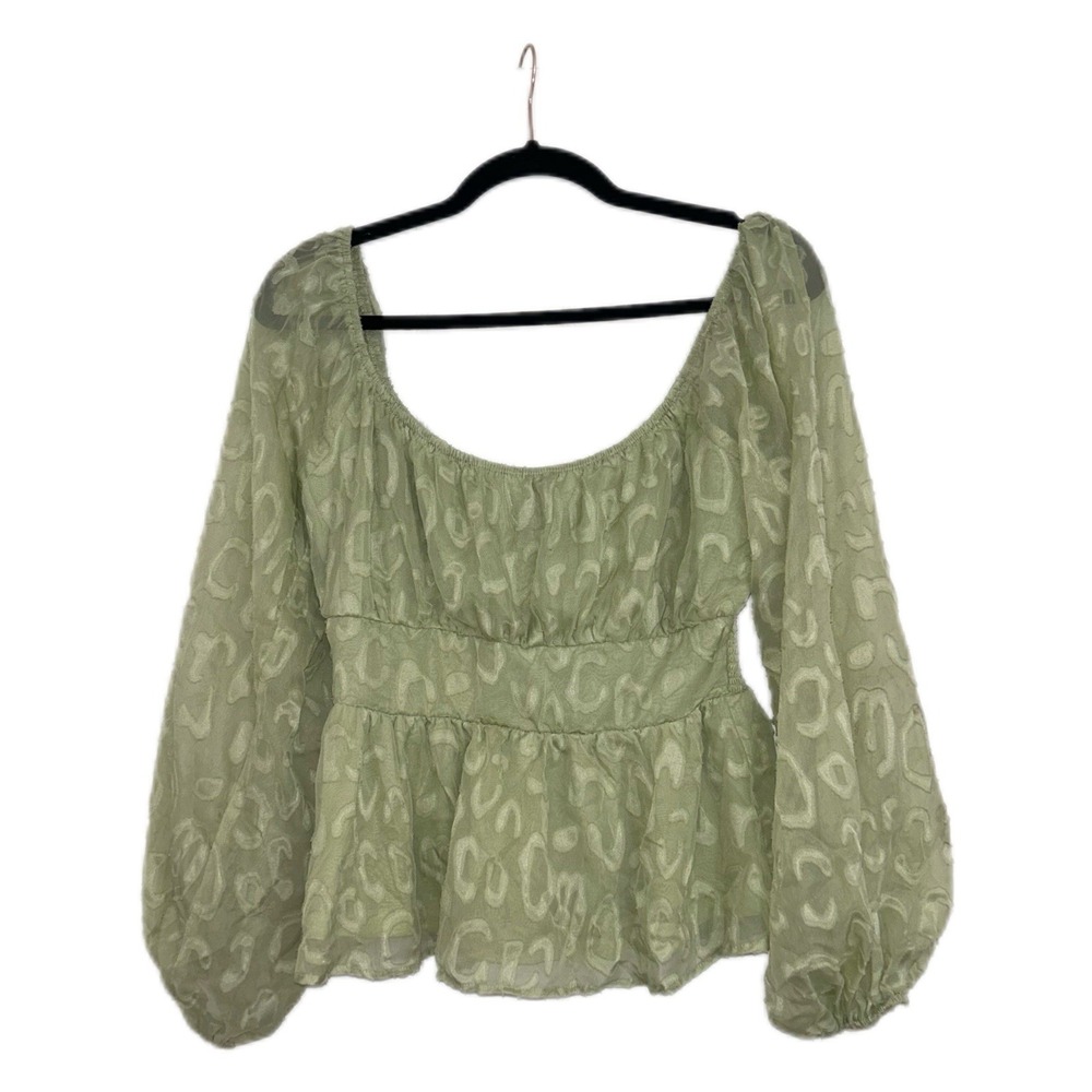 A. Calin by Flying Tomato Green Jacquard Woven Women's Top Size Large